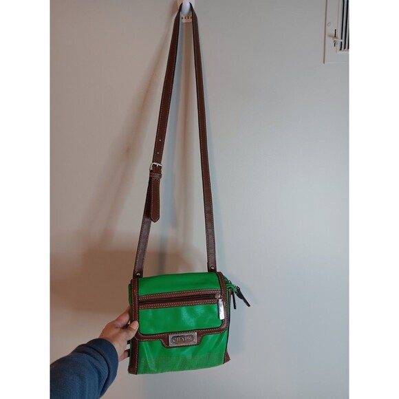 Chaps Vegan Leather Crossbody Bag Green / Brown - Picture 1 of 6